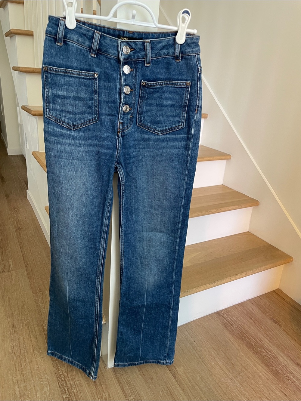 Women’s Maje Blue High-Rise Button-Fly Straight-leg Jeans